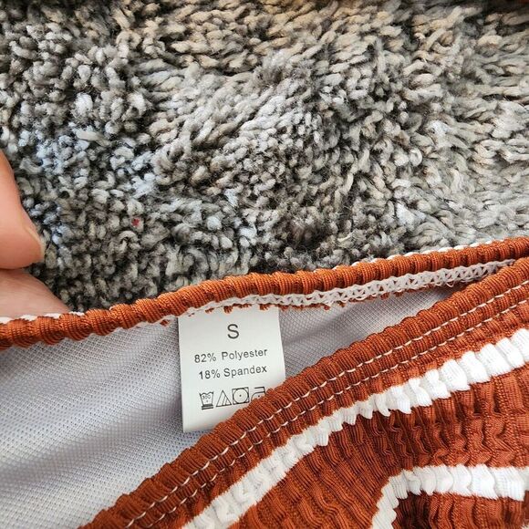 Size S Women's 2 Piece Strapless Swimsuit Striped Bandeau High Waisted Thong - Picture 4 of 9